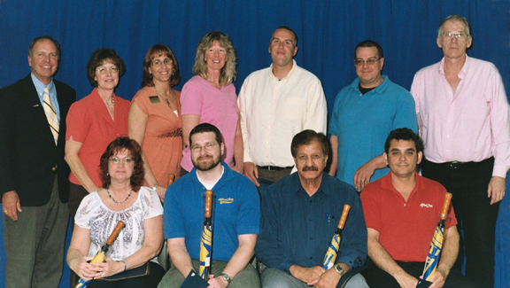 Meade, Gross, Khan, and Gallicchio; standing, l-r: Dr. John M. Anderson, Conklin, York, Amidon, Welker, D’Arcy, and Petrick.