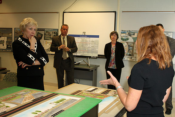 SUNY Chancellor Nancy L. Zimpher listens to presentations in the Engineering Technology Building.