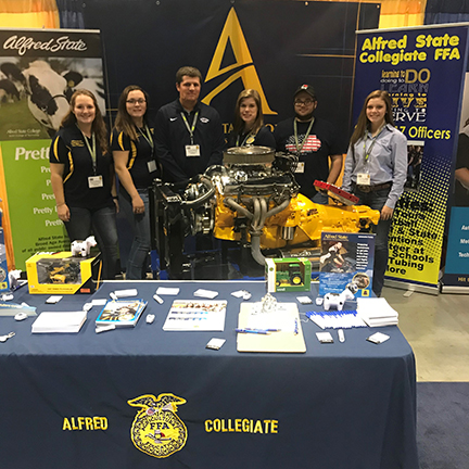 Pictured at the Alfred State booth at the 91st annual National FFA Convention and Expo, from left to right, are students Rebecca Struzynski, Elizabeth Jurs, Jacob Steward, Marissa Folts, Alan Goda, and CaraAnn Dean.