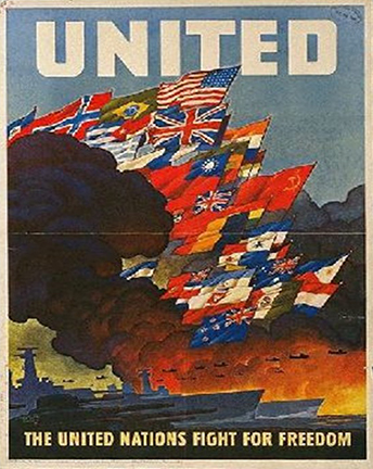 World War II-era poster that says "united"  united nations fight for freedom