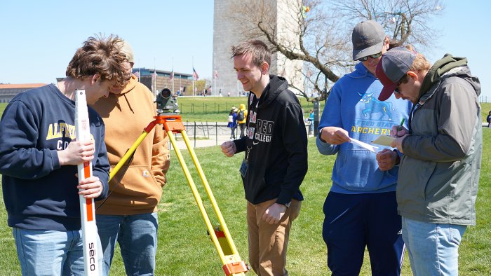 Alfred State students participate in the National Society of Professional Surveyors 2023 Student competition. The students competed all around the monuments in Washington, D.C.