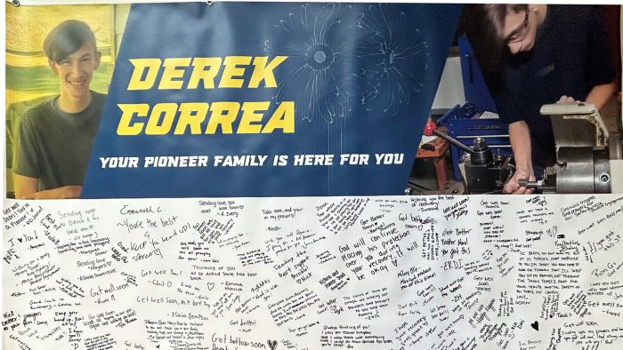 Banner signed by students in support of Derek Correa