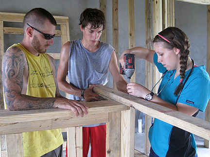 building technology students in Haiti