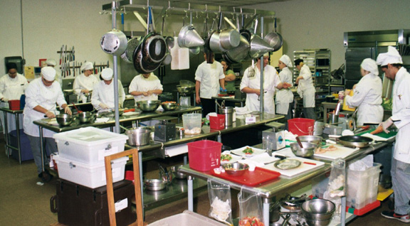 Students working in the kitchen