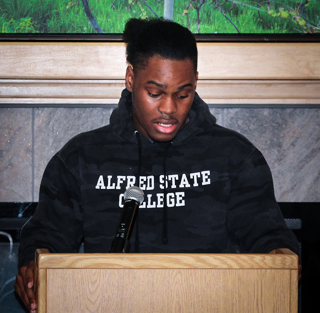 An Alfred State student recites a poem