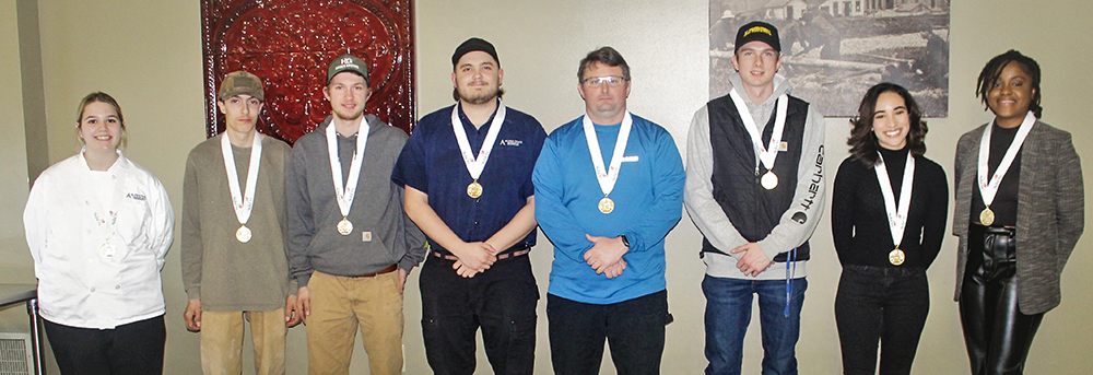 Skills USA Postsecondary Championship Gold medal winners – Left to Right:  Sarah Sue Streeter, Zachary Kelley, Jerad Hediger, Devon Canfield, Larry Knoll, Jordan Szczesniak, Lourdes Valdez, and Chadina Ikafor (missing Matthew Frenandes)