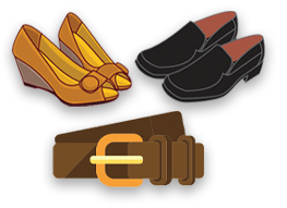 Rendering of dress shoes and a belt.