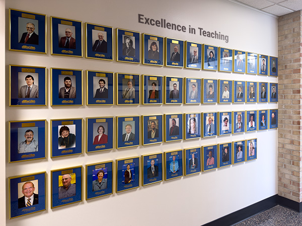 Excellence in Teaching wall in the Huntington Building.