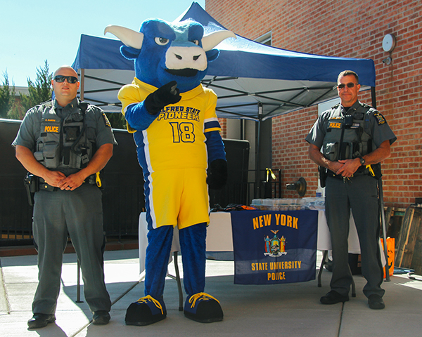 Photo of Officers Bianchi and Bingham with Big Blue.