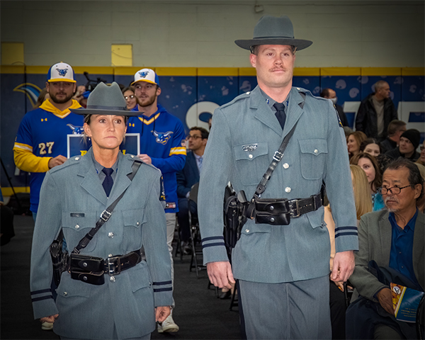 Photo of Officers Rounds and Bingham with Big Blue.