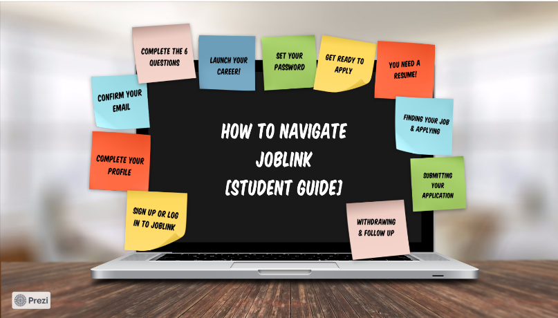 How to Navigate JobLink; laptop with post it notes around it