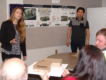 Taylor Chapman, an architectural technology major from Hamburg, and Roberto Trujillo, an architecture student from Jackson Heights, present their schematic designs