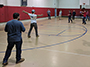 students playing dodgeball in the Pioneer Student Union
