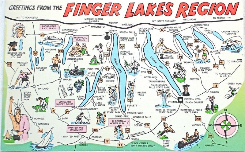 greetings from the finger lakes region cartoon map