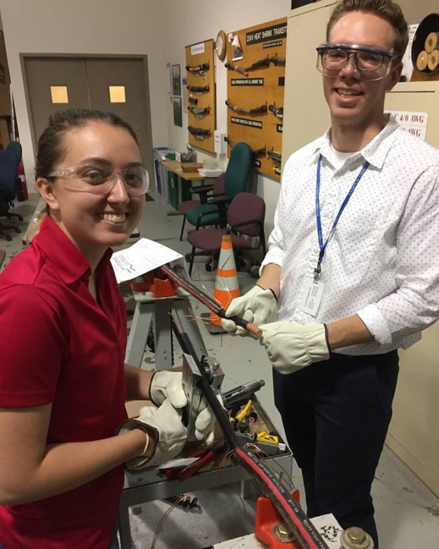 Alfred State Intern at National Grid, female wearing safety glasses