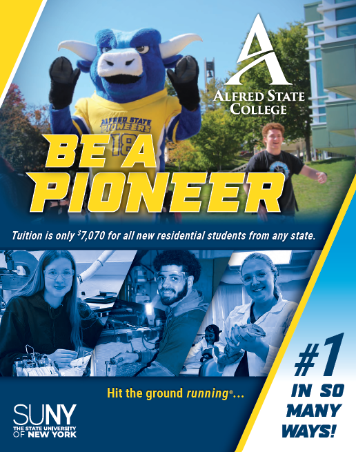 number one in so many ways, mascot and students on cover of out of state viewbook
