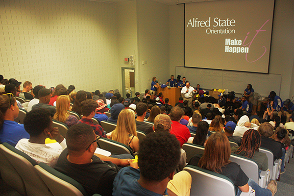 President Dr. Skip Sullivan addresses a crowd of incoming students during orientation