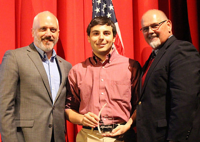 VP for Student Affairs Gregory Sammons, award winner Frank Tortora, and President Dr. Skip Sullivan