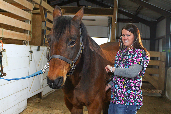 female student with a brown horse