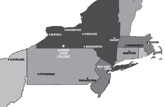 map of bordering states with cities highlighted