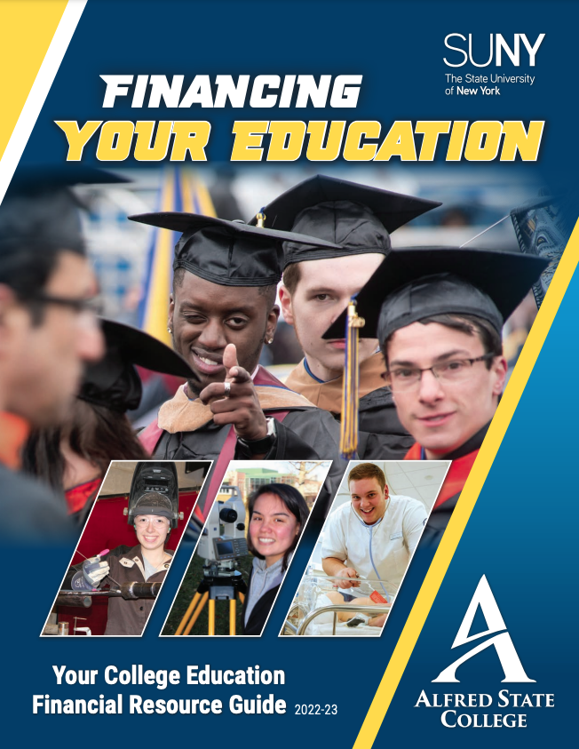 Cover of the financing your college education guide, view of student wearing commencement cap