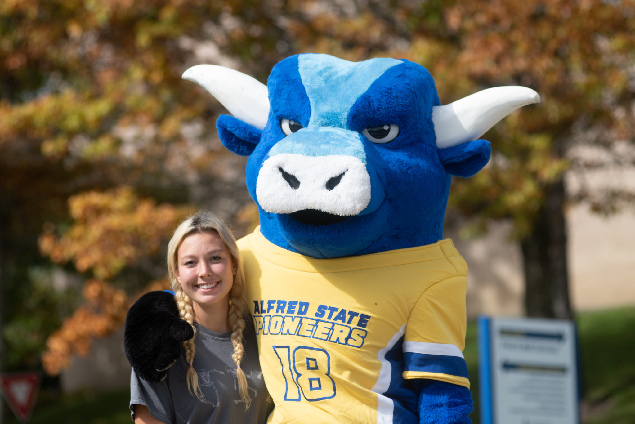 Students visiting the Alfred State campus can meet Big Blue the mascot and learn about Free Tuition Plus.