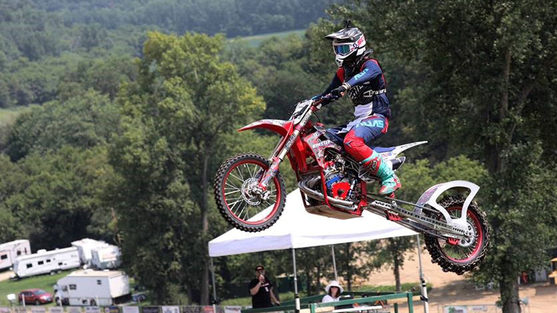 John Koester in air on dirt bike