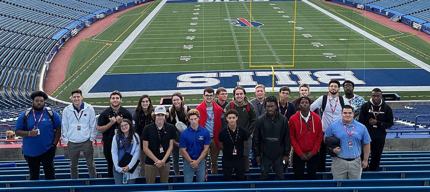 Sport Management students at Highmark Stadium after their training session with the Buffalo Bills.