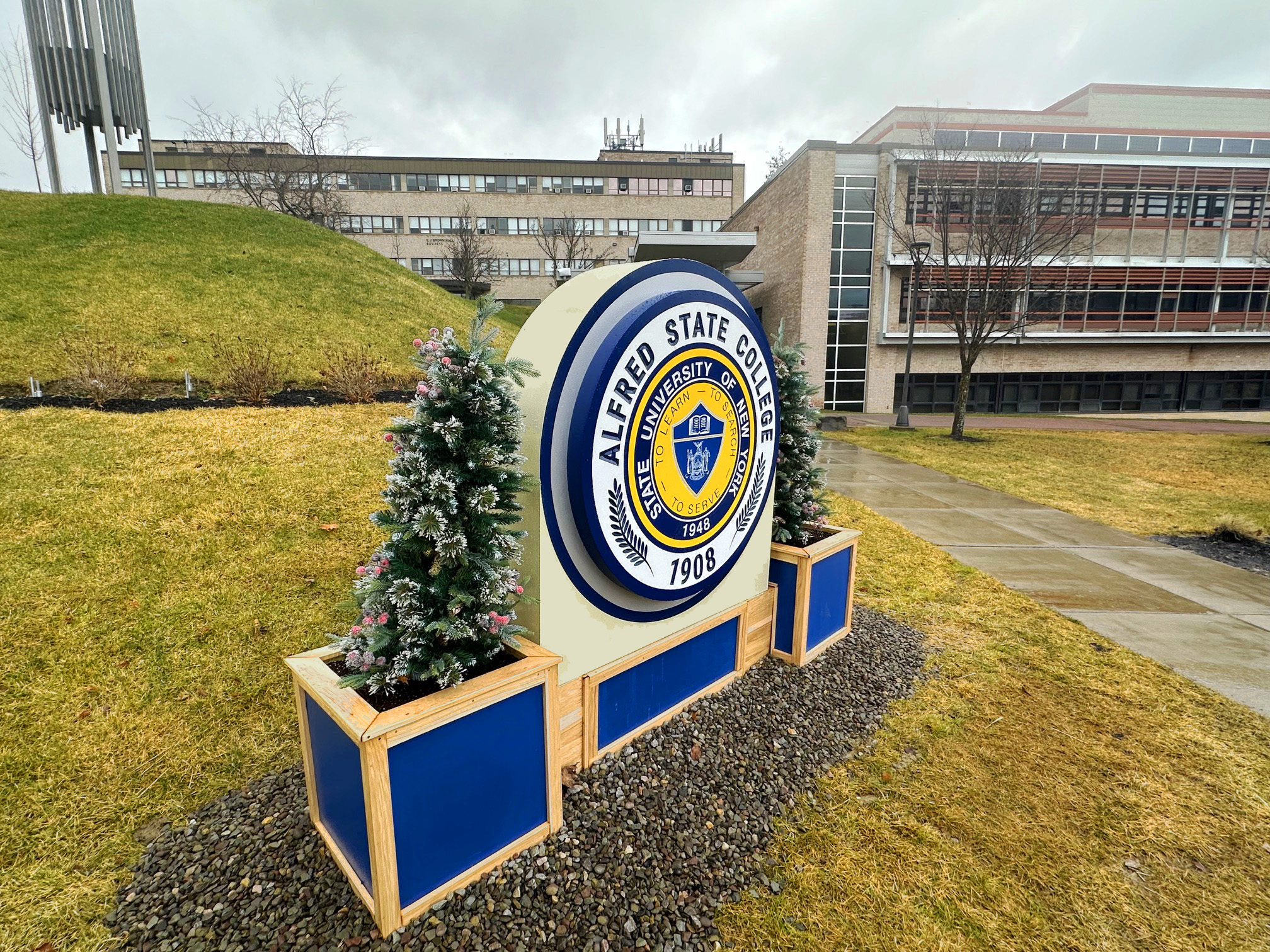 Holiday decorations are throughout the village and all around the Alfred State campus.