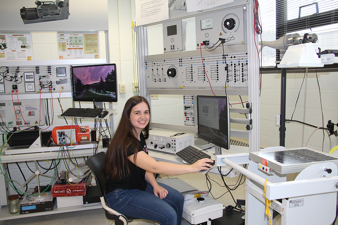 Margaret Shepard (Hornell) works in an electrical engineering laboratory.
