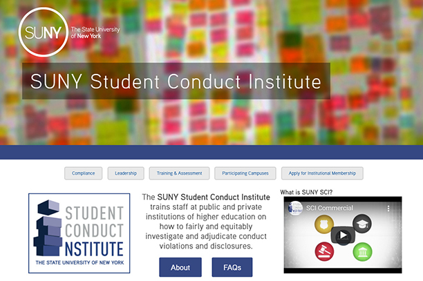 screen shot of SUNY student conduct institute, student conduct institute logo with image of a YouTube screen shot 
