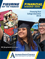 cover of booklet, two students taking a selfie, financing your college education 2021-22