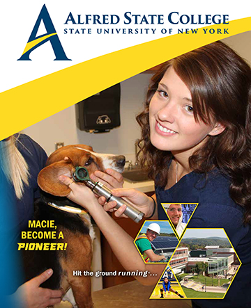 cover of the student viewbook, image of a veterinary student