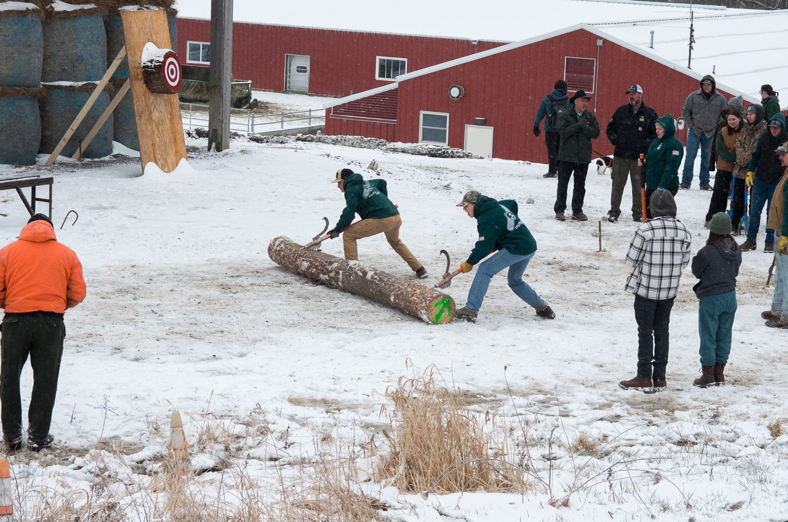 Students compete in an event at the Alfred State Timber Sports competition