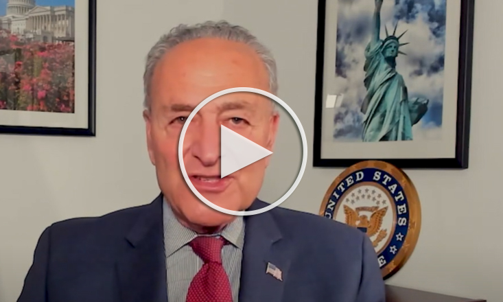 Senator Schumer with a play button to youtube video