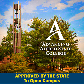Picture of Alfred State campus, including bell tower. Approved by the State to open campus