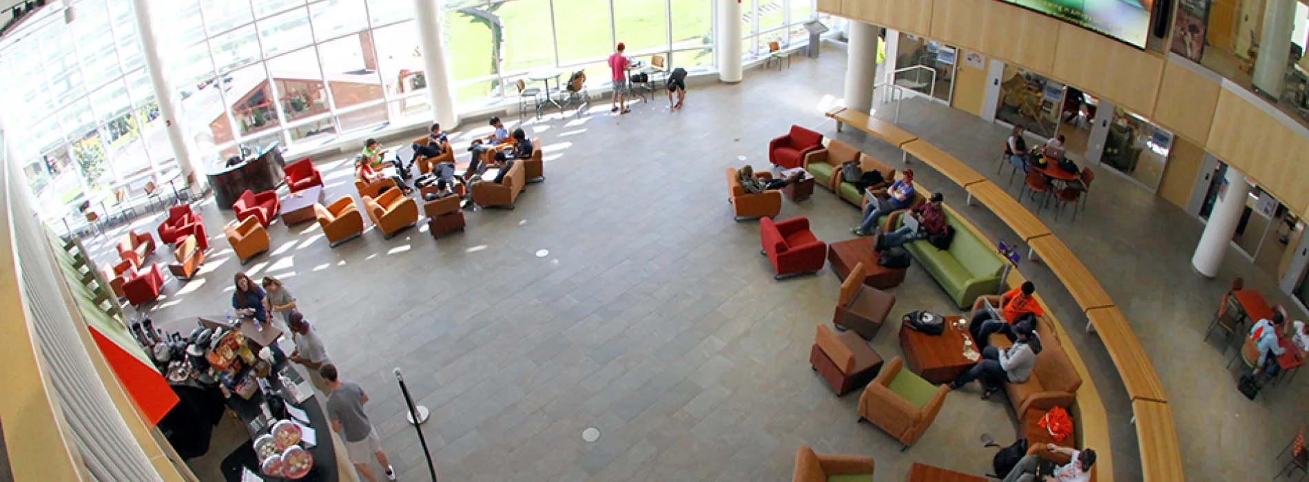 view looking down in Student Leadership Center, students in chairs