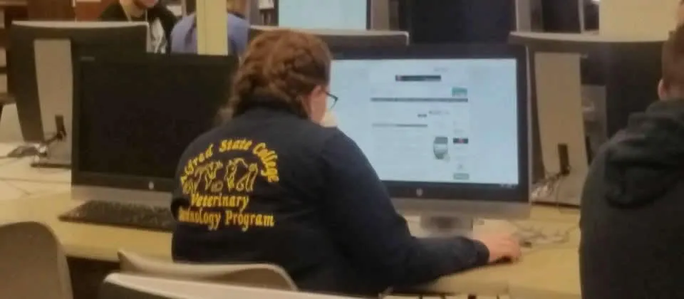 female student sitting in front of computer