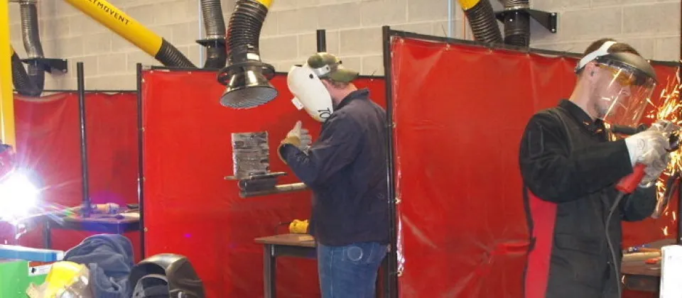 students in welding lab
