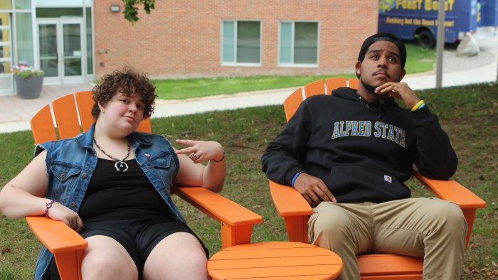 The Adirondack chairs scattered around campus are a great place to relax or study with friends!