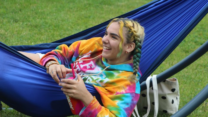 The hammocks on campus are a great place to relax!