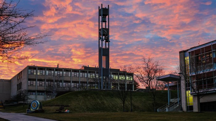 Beautiful winter sunset on campus.