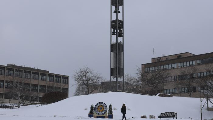 Alfred State's campus covered in snow.