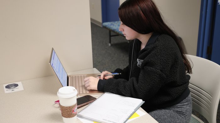 Student hard at work in the Student Success Center.