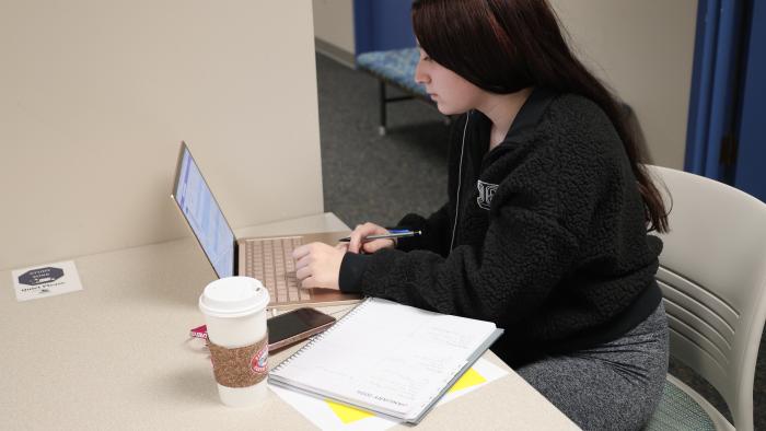 Student hard at work in the Student Success Center.