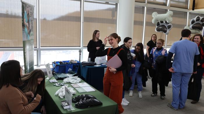 Students interacting with prospective employers