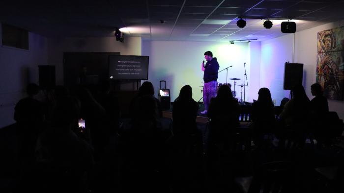Karaoke night at the new Rock Band practice room