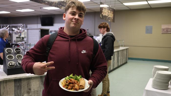 Student enjoys a good meal 