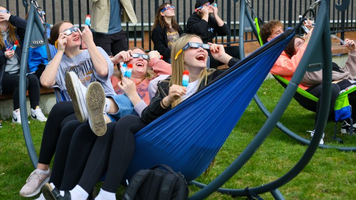 Students getting a glimpse of the solar eclipse
