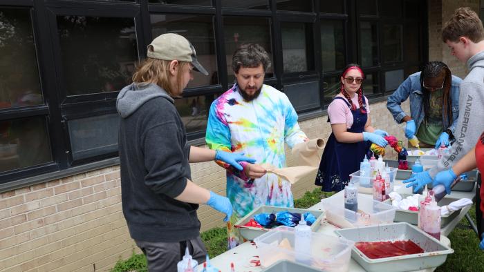 Science Students tie-dye their lab coats